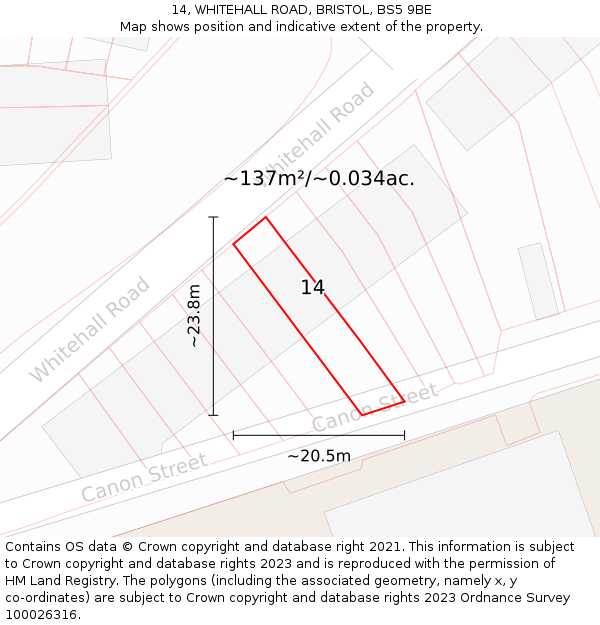 14, WHITEHALL ROAD, BRISTOL, BS5 9BE: Plot and title map