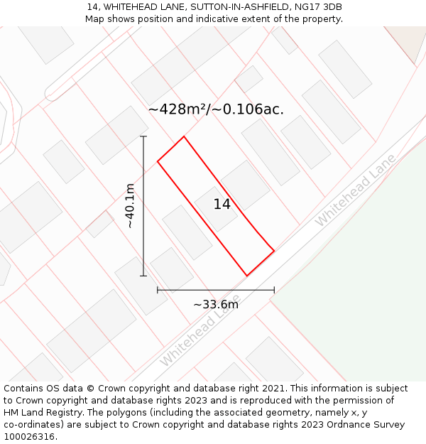 14, WHITEHEAD LANE, SUTTON-IN-ASHFIELD, NG17 3DB: Plot and title map