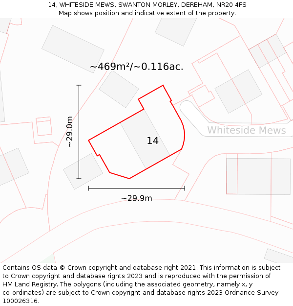 14, WHITESIDE MEWS, SWANTON MORLEY, DEREHAM, NR20 4FS: Plot and title map
