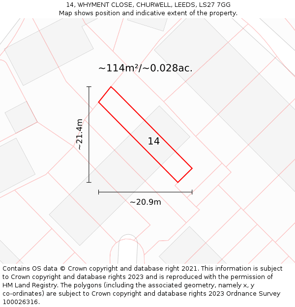 14, WHYMENT CLOSE, CHURWELL, LEEDS, LS27 7GG: Plot and title map