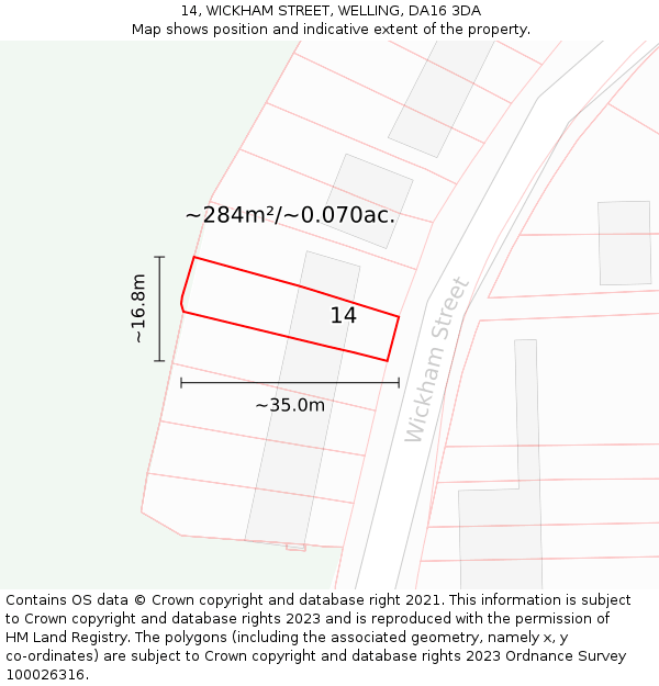 14, WICKHAM STREET, WELLING, DA16 3DA: Plot and title map