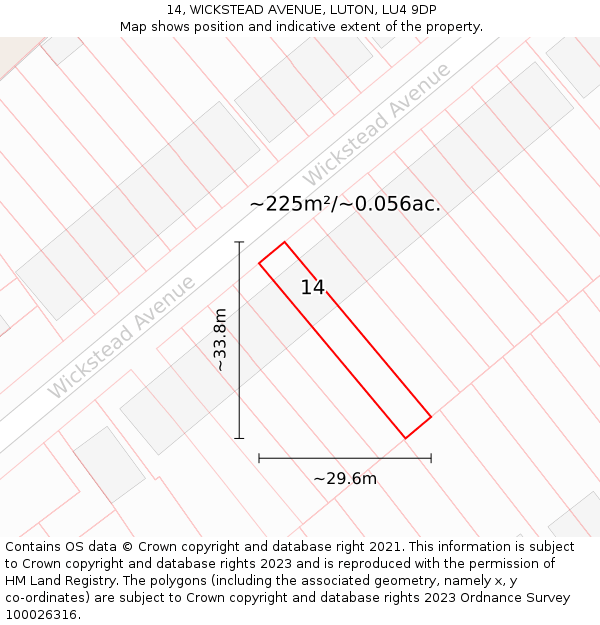 14, WICKSTEAD AVENUE, LUTON, LU4 9DP: Plot and title map
