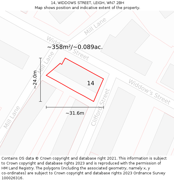 14, WIDDOWS STREET, LEIGH, WN7 2BH: Plot and title map