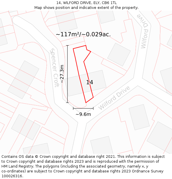 14, WILFORD DRIVE, ELY, CB6 1TL: Plot and title map
