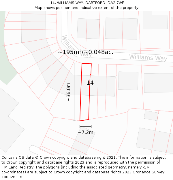 14, WILLIAMS WAY, DARTFORD, DA2 7WF: Plot and title map