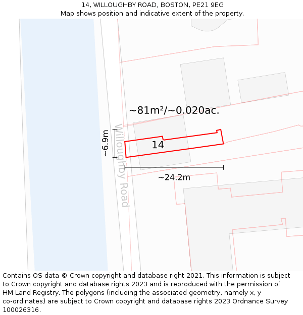 14, WILLOUGHBY ROAD, BOSTON, PE21 9EG: Plot and title map