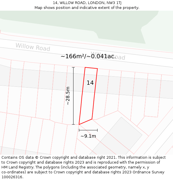 14, WILLOW ROAD, LONDON, NW3 1TJ: Plot and title map