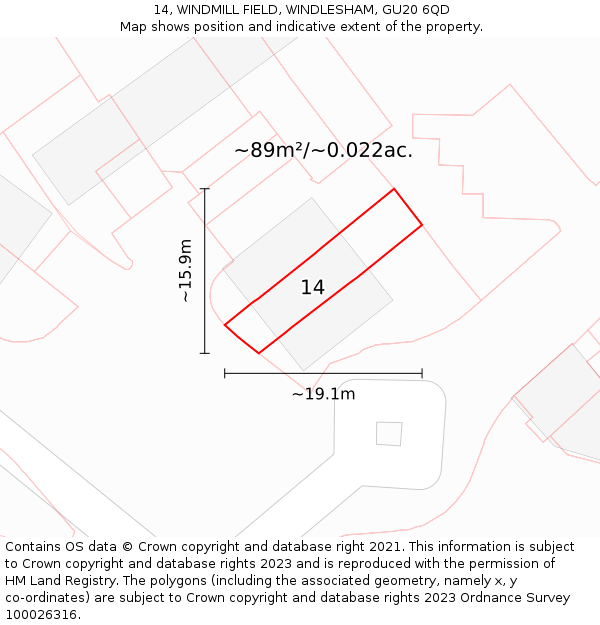 14, WINDMILL FIELD, WINDLESHAM, GU20 6QD: Plot and title map
