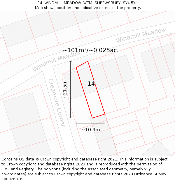 14, WINDMILL MEADOW, WEM, SHREWSBURY, SY4 5YH: Plot and title map