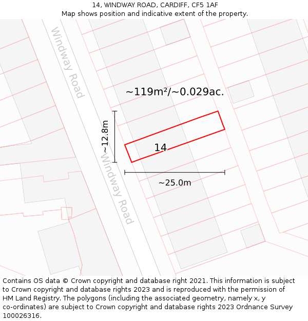 14, WINDWAY ROAD, CARDIFF, CF5 1AF: Plot and title map