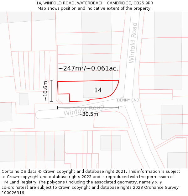 14, WINFOLD ROAD, WATERBEACH, CAMBRIDGE, CB25 9PR: Plot and title map