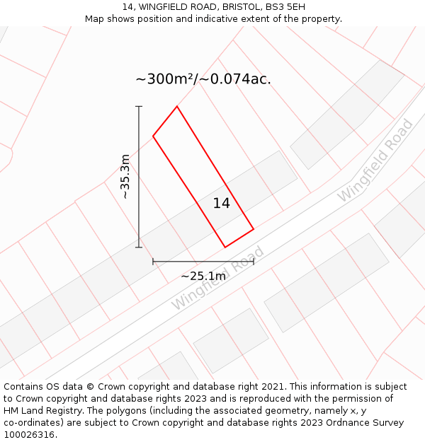 14, WINGFIELD ROAD, BRISTOL, BS3 5EH: Plot and title map