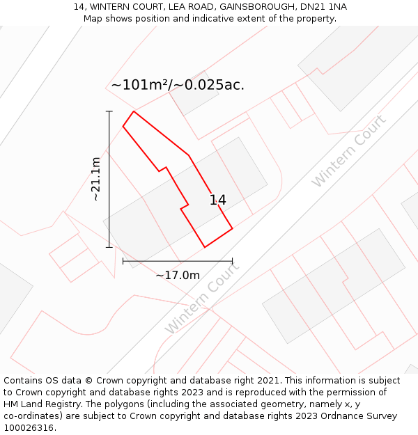 14, WINTERN COURT, LEA ROAD, GAINSBOROUGH, DN21 1NA: Plot and title map
