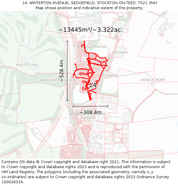 14, WINTERTON AVENUE, SEDGEFIELD, STOCKTON-ON-TEES, TS21 3NH: Plot and title map