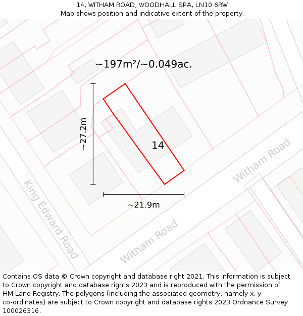 14, WITHAM ROAD, WOODHALL SPA, LN10 6RW: Plot and title map