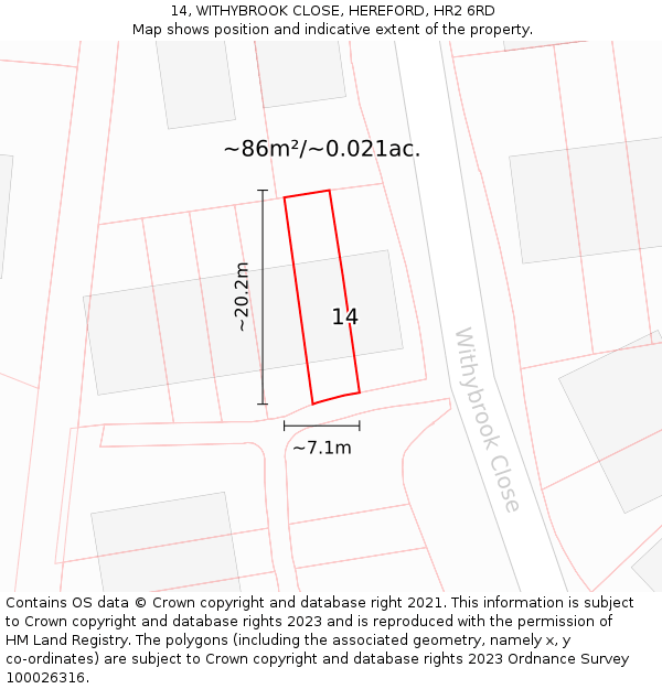14, WITHYBROOK CLOSE, HEREFORD, HR2 6RD: Plot and title map