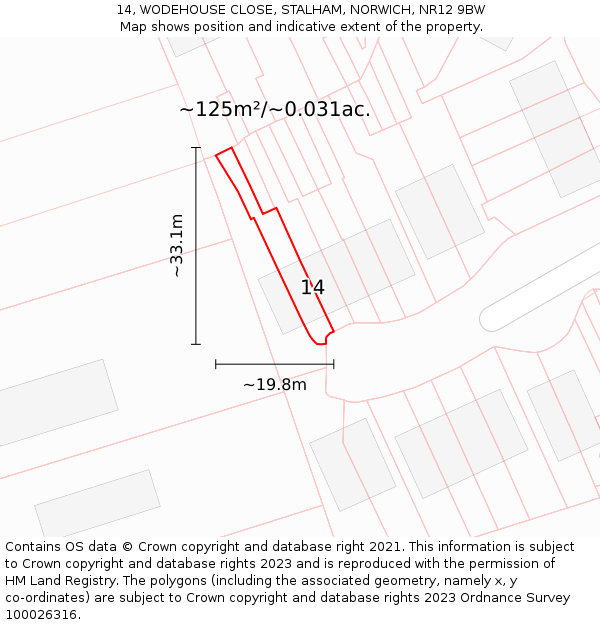 14, WODEHOUSE CLOSE, STALHAM, NORWICH, NR12 9BW: Plot and title map