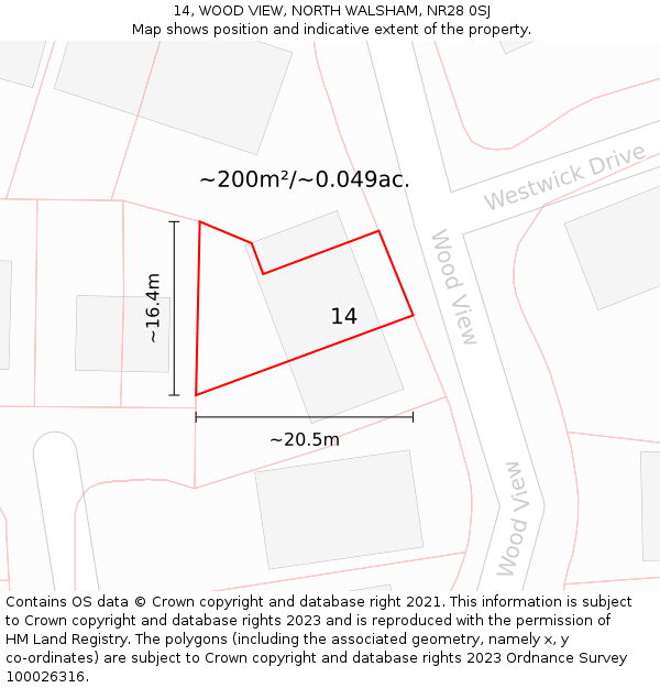 14, WOOD VIEW, NORTH WALSHAM, NR28 0SJ: Plot and title map
