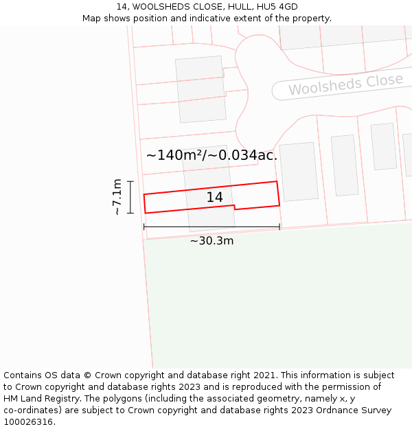 14, WOOLSHEDS CLOSE, HULL, HU5 4GD: Plot and title map