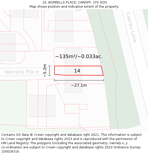14, WORRELLS PLACE, CARDIFF, CF5 5DN: Plot and title map