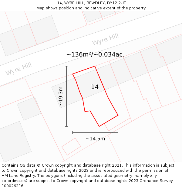 14, WYRE HILL, BEWDLEY, DY12 2UE: Plot and title map