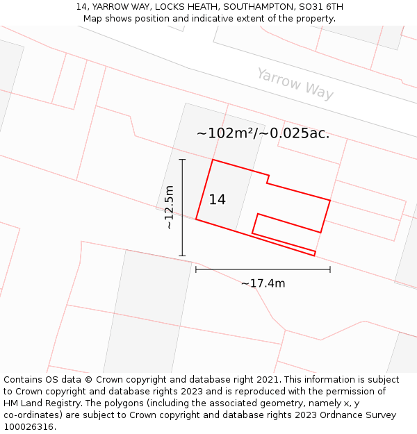 14, YARROW WAY, LOCKS HEATH, SOUTHAMPTON, SO31 6TH: Plot and title map