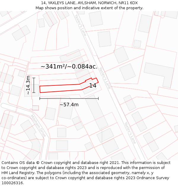 14, YAXLEYS LANE, AYLSHAM, NORWICH, NR11 6DX: Plot and title map