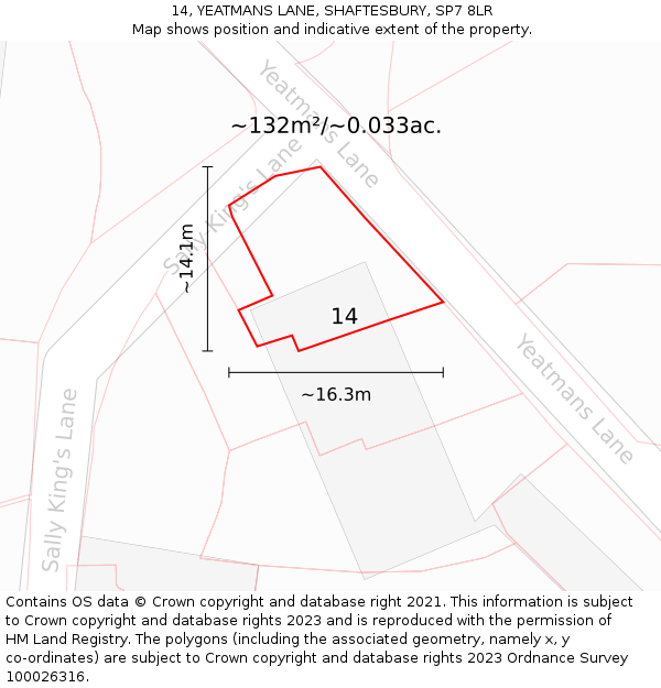 14, YEATMANS LANE, SHAFTESBURY, SP7 8LR: Plot and title map