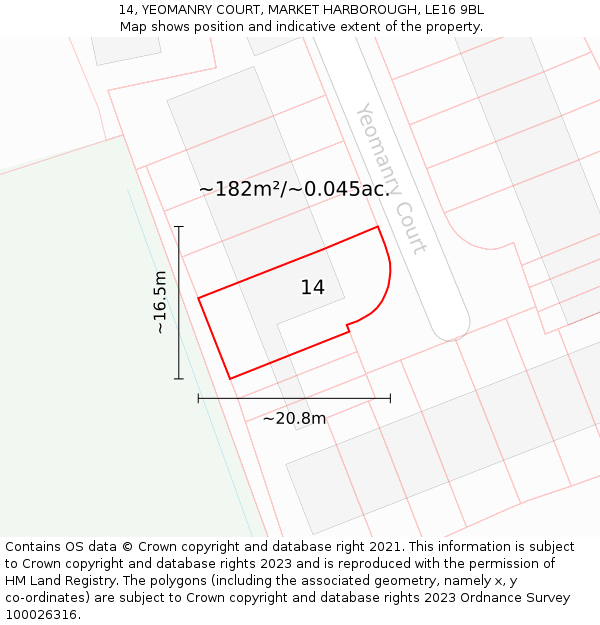 14, YEOMANRY COURT, MARKET HARBOROUGH, LE16 9BL: Plot and title map