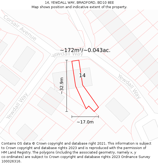 14, YEWDALL WAY, BRADFORD, BD10 8EE: Plot and title map