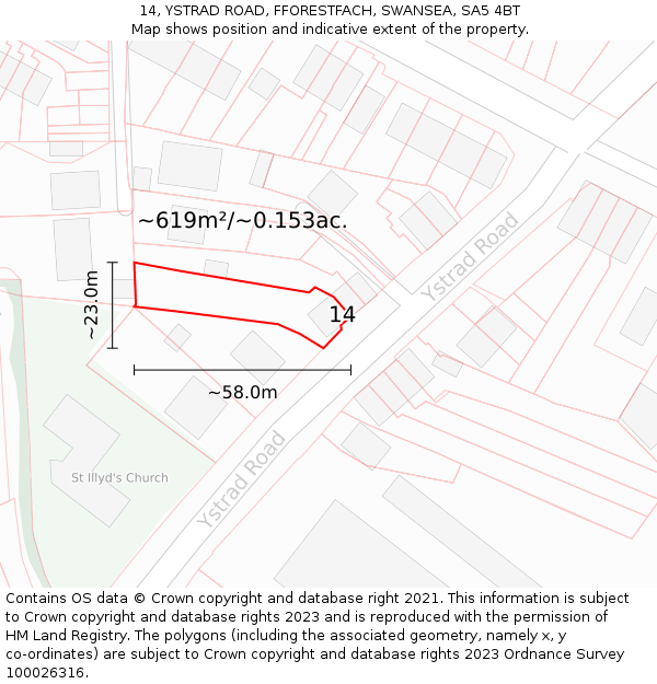 14, YSTRAD ROAD, FFORESTFACH, SWANSEA, SA5 4BT: Plot and title map