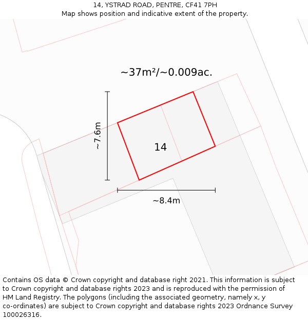 14, YSTRAD ROAD, PENTRE, CF41 7PH: Plot and title map