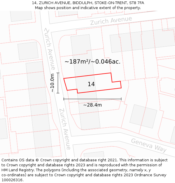 14, ZURICH AVENUE, BIDDULPH, STOKE-ON-TRENT, ST8 7FA: Plot and title map