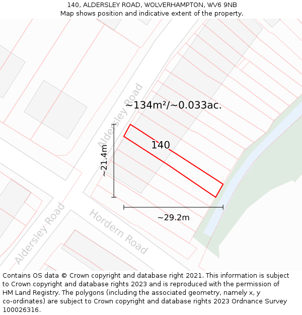140, ALDERSLEY ROAD, WOLVERHAMPTON, WV6 9NB: Plot and title map
