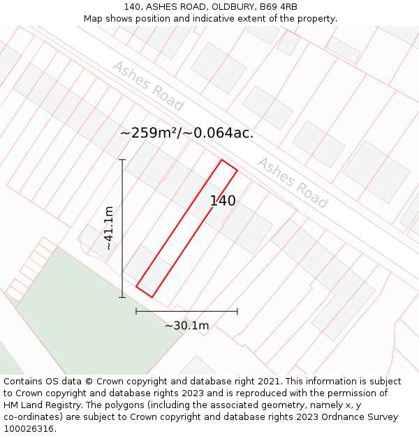 140, ASHES ROAD, OLDBURY, B69 4RB: Plot and title map