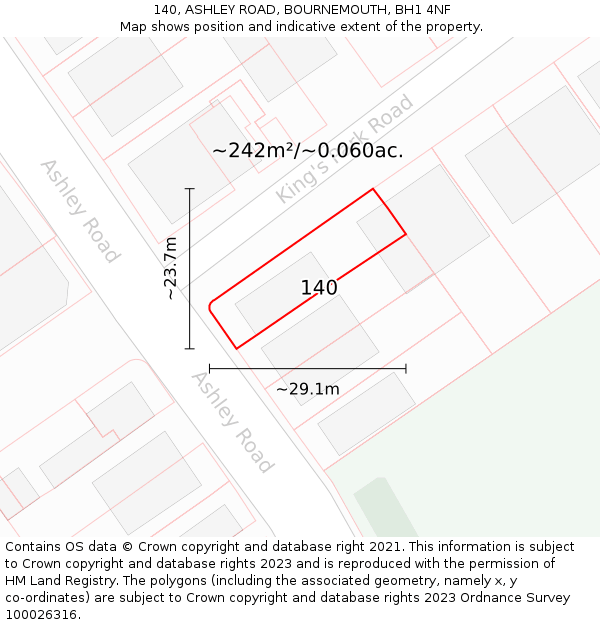 140, ASHLEY ROAD, BOURNEMOUTH, BH1 4NF: Plot and title map
