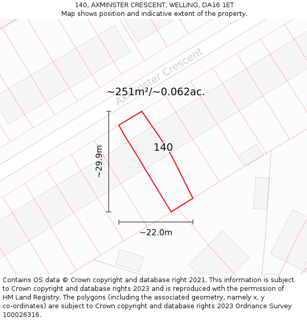 140, AXMINSTER CRESCENT, WELLING, DA16 1ET: Plot and title map