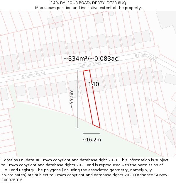 140, BALFOUR ROAD, DERBY, DE23 8UQ: Plot and title map