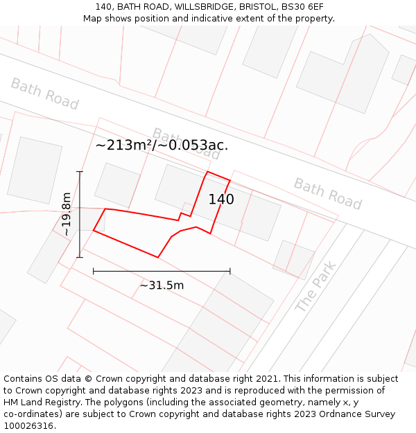 140, BATH ROAD, WILLSBRIDGE, BRISTOL, BS30 6EF: Plot and title map