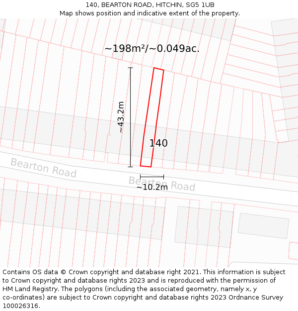 140, BEARTON ROAD, HITCHIN, SG5 1UB: Plot and title map