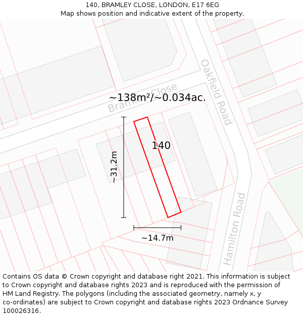 140, BRAMLEY CLOSE, LONDON, E17 6EG: Plot and title map