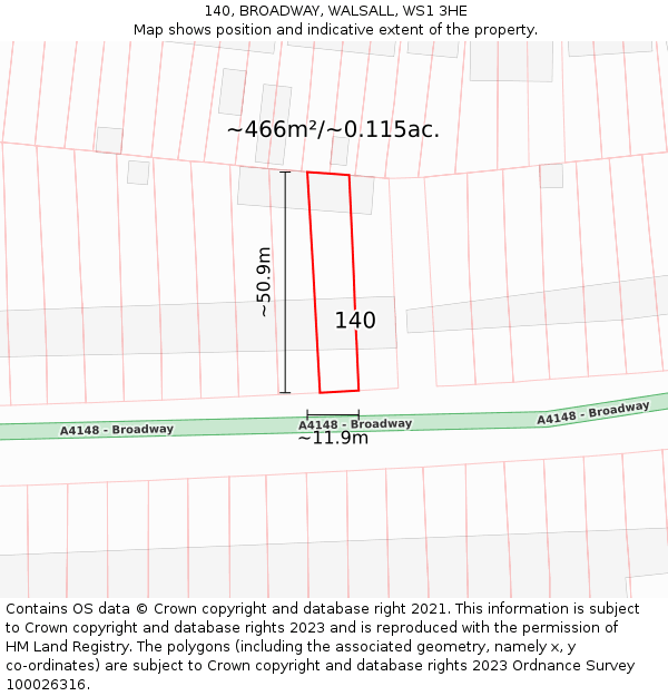 140, BROADWAY, WALSALL, WS1 3HE: Plot and title map