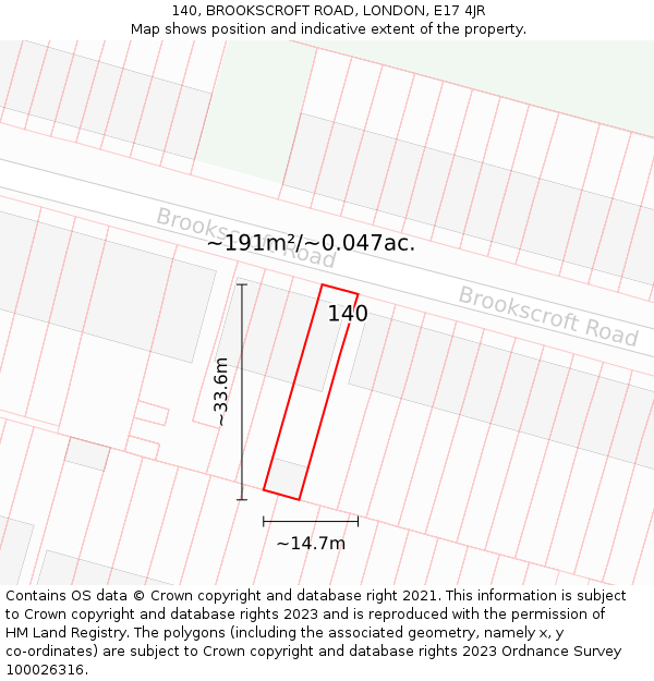 140, BROOKSCROFT ROAD, LONDON, E17 4JR: Plot and title map