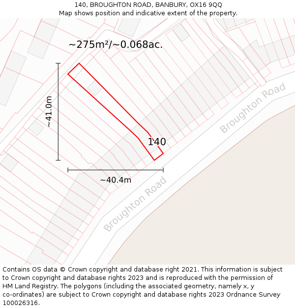 140, BROUGHTON ROAD, BANBURY, OX16 9QQ: Plot and title map
