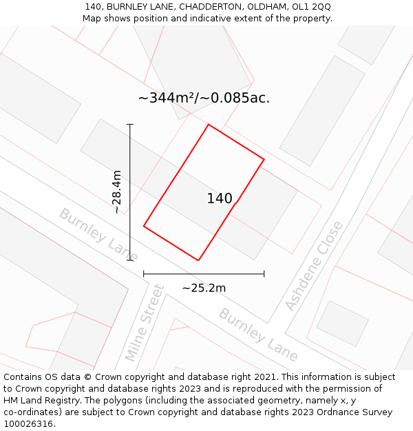 140, BURNLEY LANE, CHADDERTON, OLDHAM, OL1 2QQ: Plot and title map