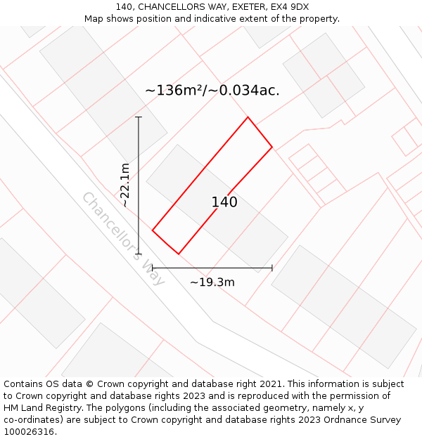 140, CHANCELLORS WAY, EXETER, EX4 9DX: Plot and title map