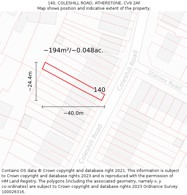 140, COLESHILL ROAD, ATHERSTONE, CV9 2AF: Plot and title map