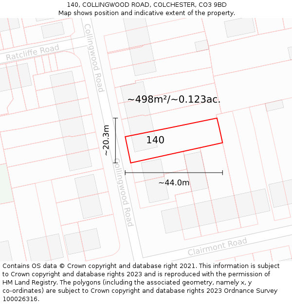 140, COLLINGWOOD ROAD, COLCHESTER, CO3 9BD: Plot and title map