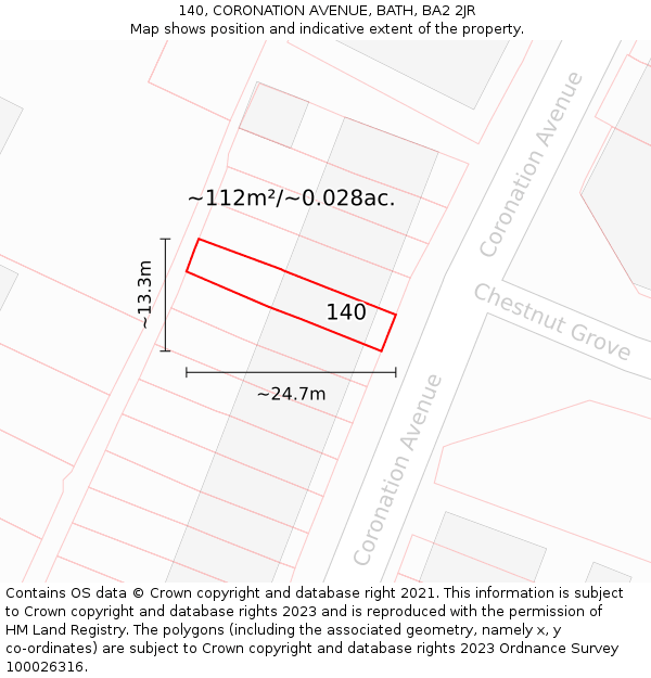 140, CORONATION AVENUE, BATH, BA2 2JR: Plot and title map