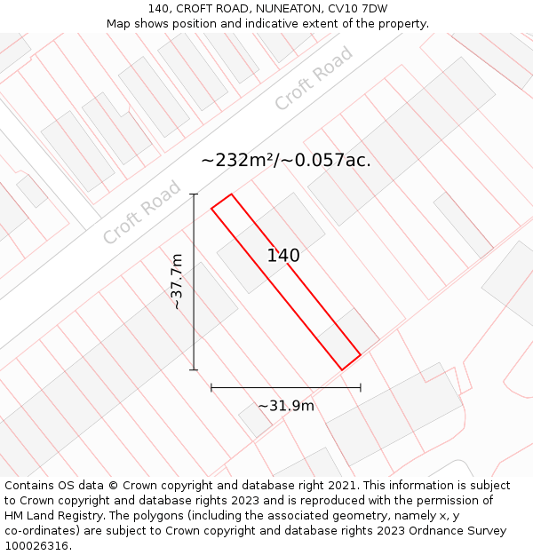 140, CROFT ROAD, NUNEATON, CV10 7DW: Plot and title map